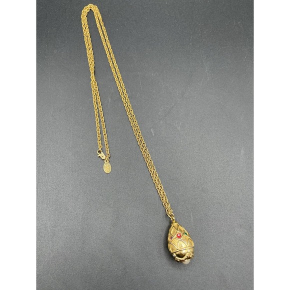 Joan Rivers Jewelry - Joan Rivers Multi Color Jeweled Egg‎ Pendant Pearl Necklace  Gold Tone 28"
